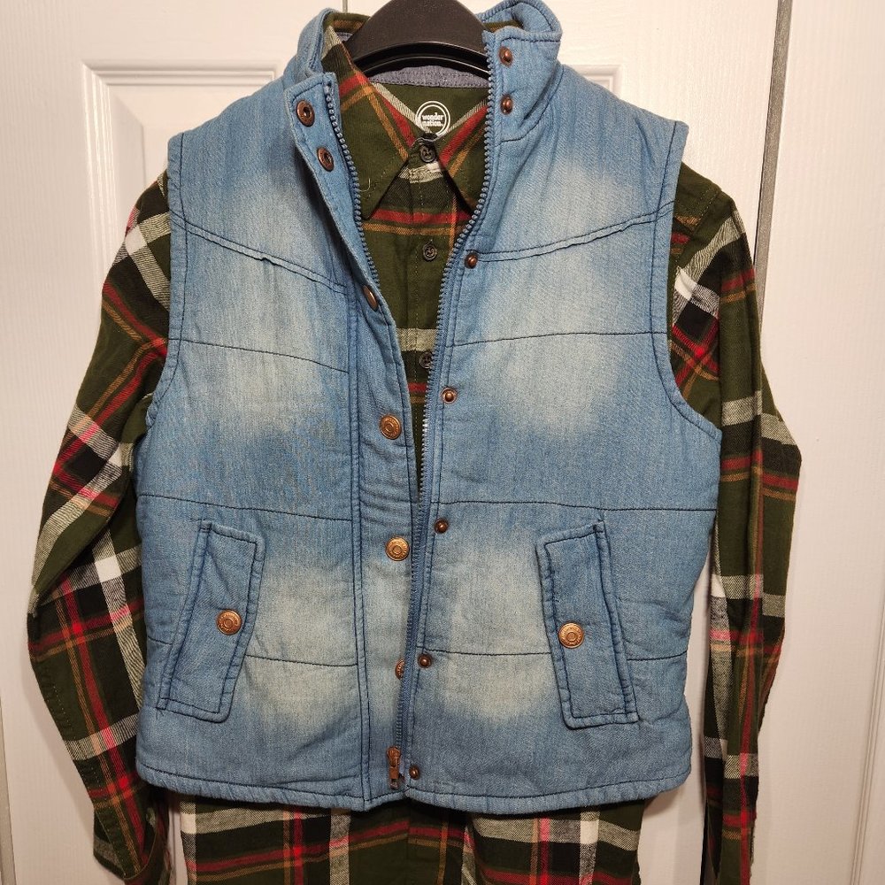 NWOT Wonder Nation Mossy Green Shirt  Last Kiss Blue Puff Vest